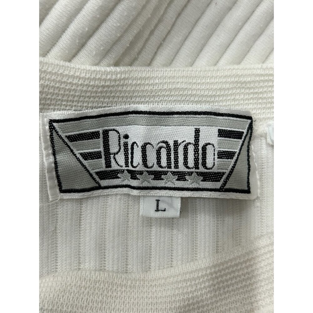 Vintage Riccardo Patchwork Ribbed Crewneck Sweater White Gray Color Block Sz Lar - Picture 5 of 9